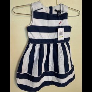 White and Navy Toddler Dress